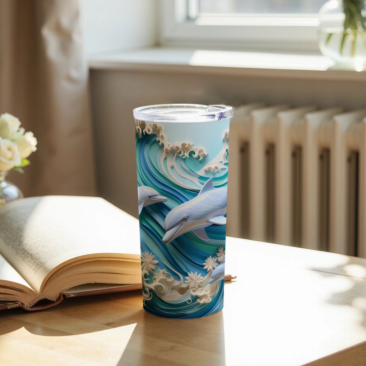 Dolphin Ocean Wave Layered Art Design Tumbler product type
Dolphins
Ocean waves
Marine life
Travel tumbler
Drinkware
Layered art
Paper craft
Blue design
Sea animals
Aquatic theme
White flowers
Coastal decor
Summer vibes
Unique gift
Artistic cup
Ocean design
Dolphin art
Wave pattern
Insulated tumbler
Reusable cup