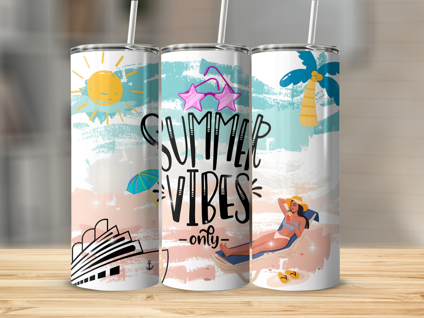 Summer Vibes Only Beach Scene Tumbler