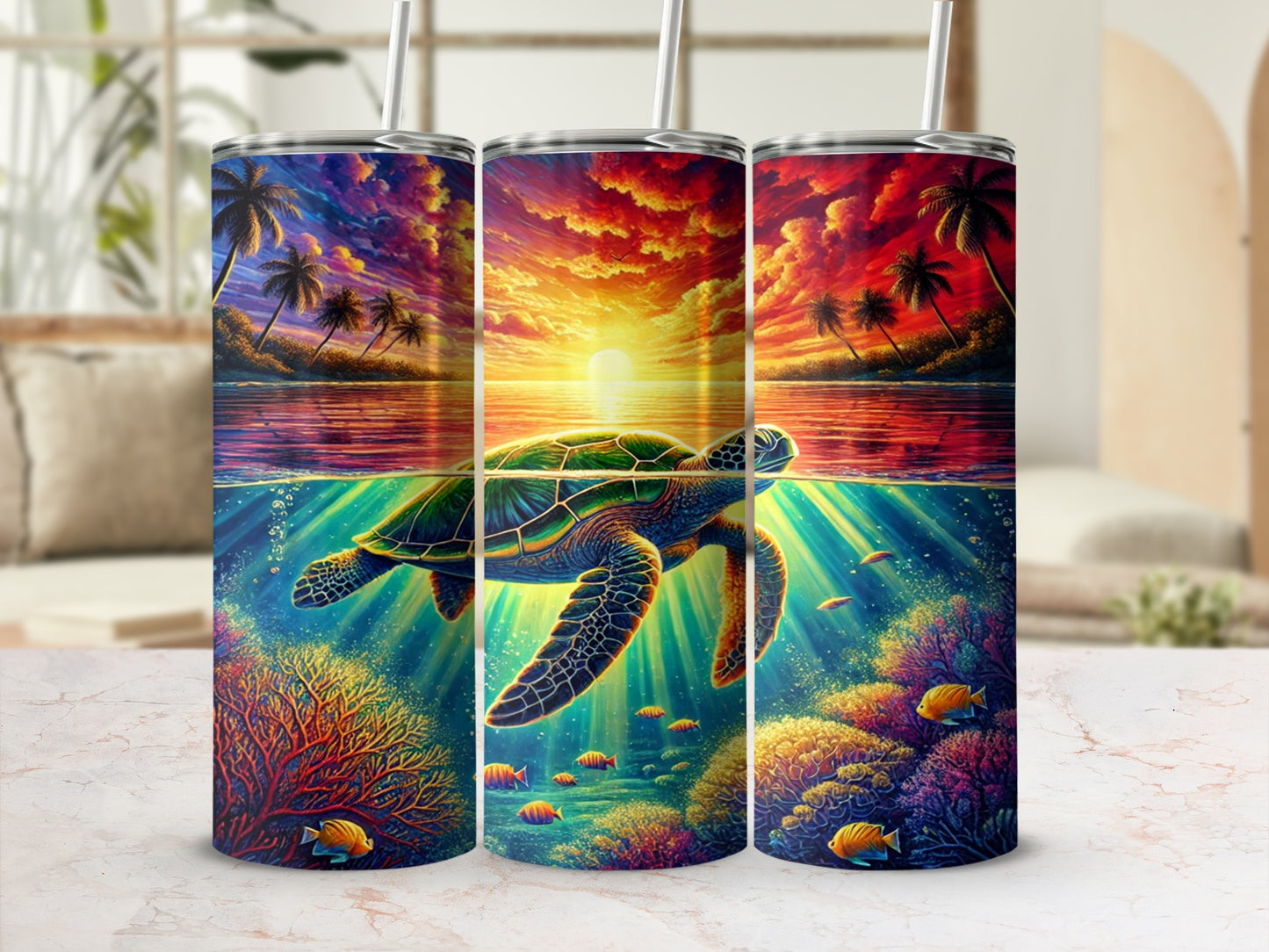 Tropical Sunset Sea Turtle Ocean Scene Tumbler