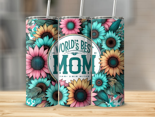 World's Best Mom Floral Insulated Tumbler Cup with Straw
