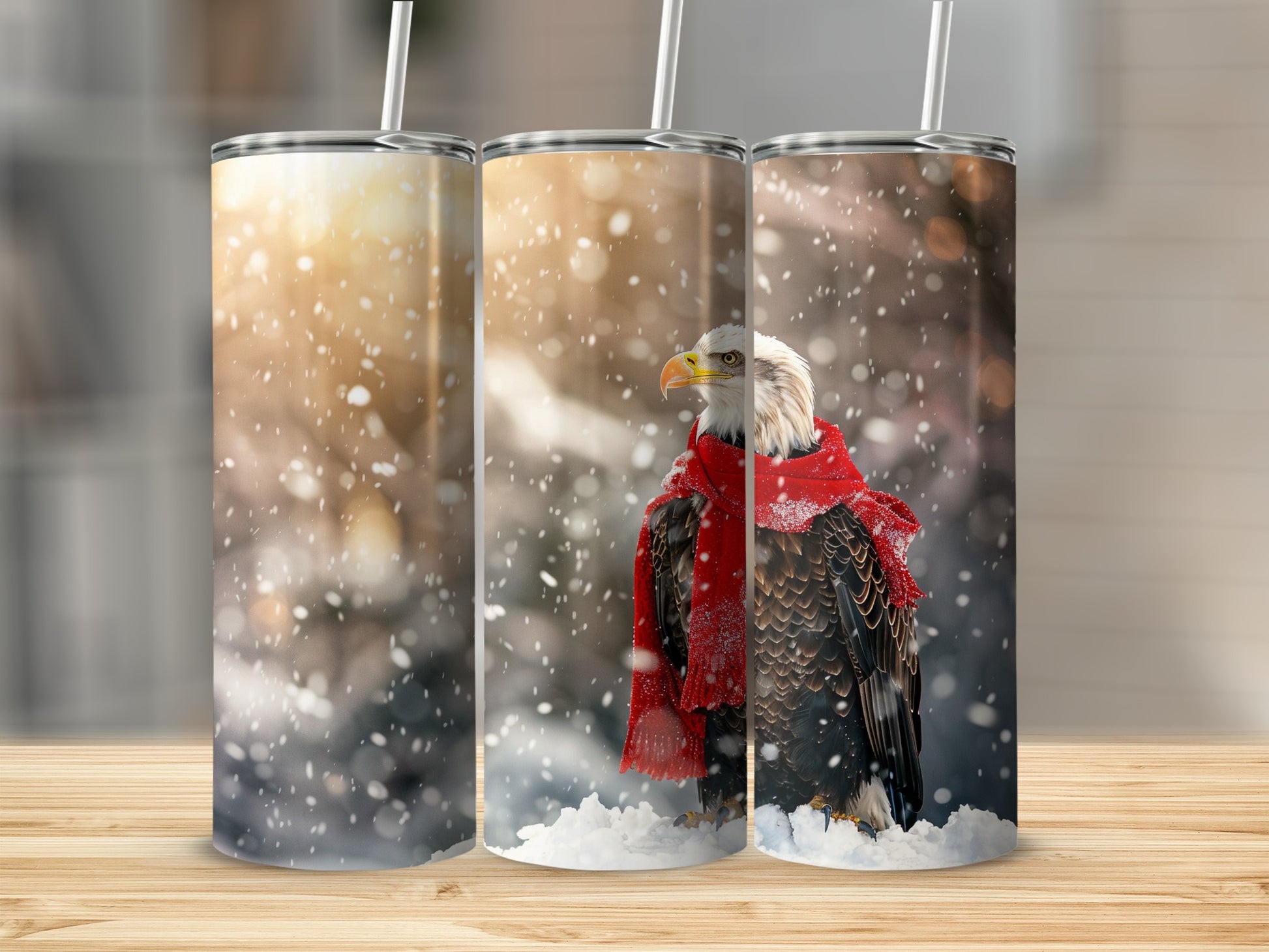 Winter Snowfall Eagle with Scarf Tumbler Cup Product