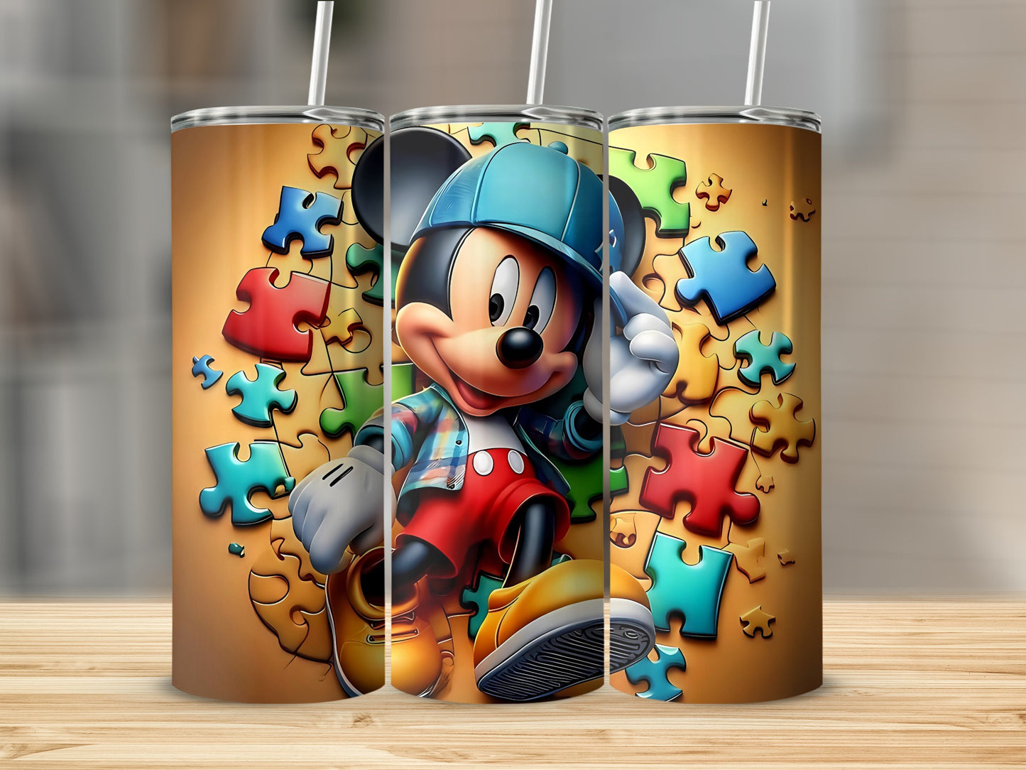 Colorful Character Puzzle Design Tumbler with Straw
