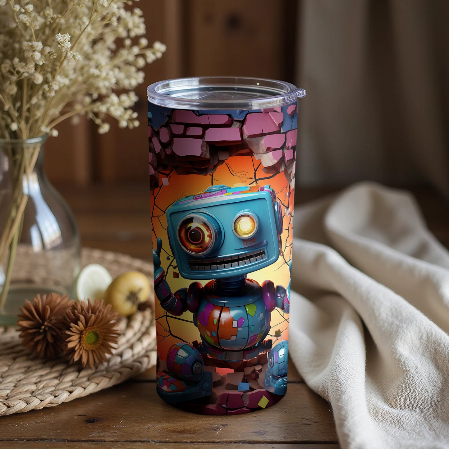 Colorful Robot Design Stainless Steel Tumbler