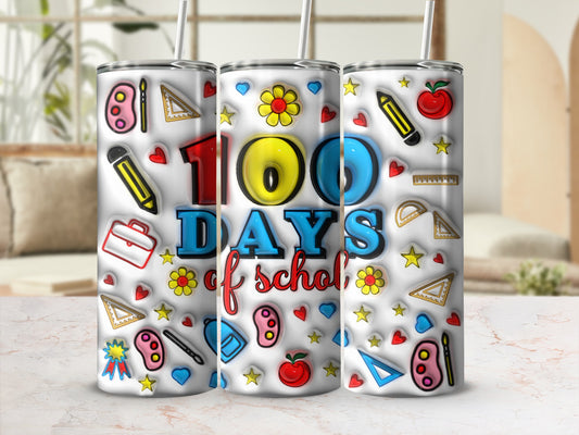 100 Days School Apples Stars Hearts Flowers Tumblers