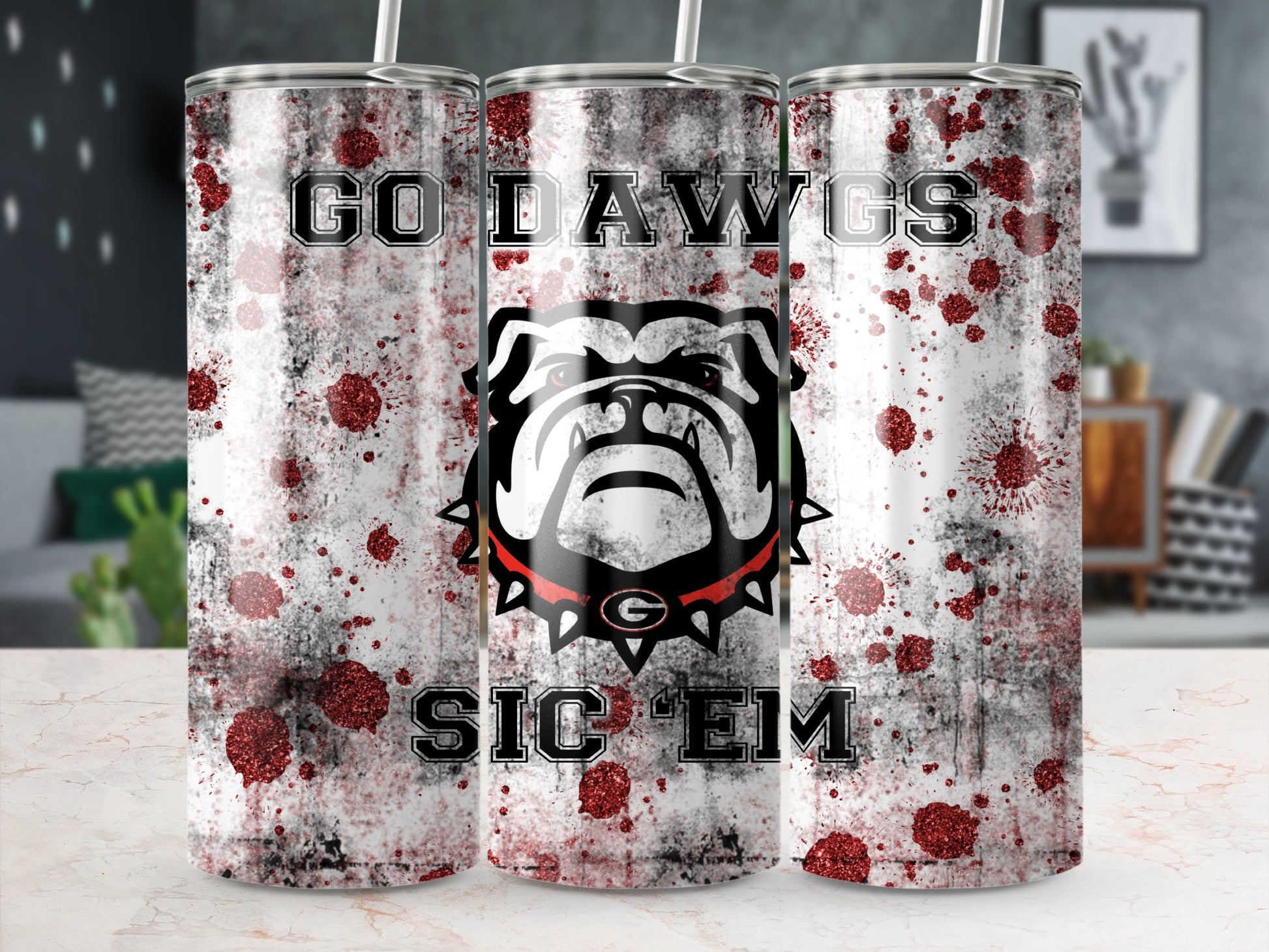 Go Dawgs Sic 'Em splatter print tumbler
