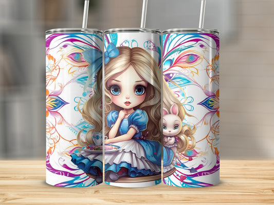 Cute Alice in Wonderland Artwork Tumbler with Straw