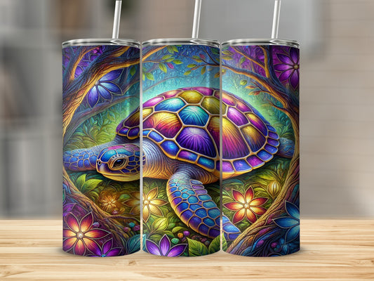 Colorful Turtle and Floral Design Tumbler