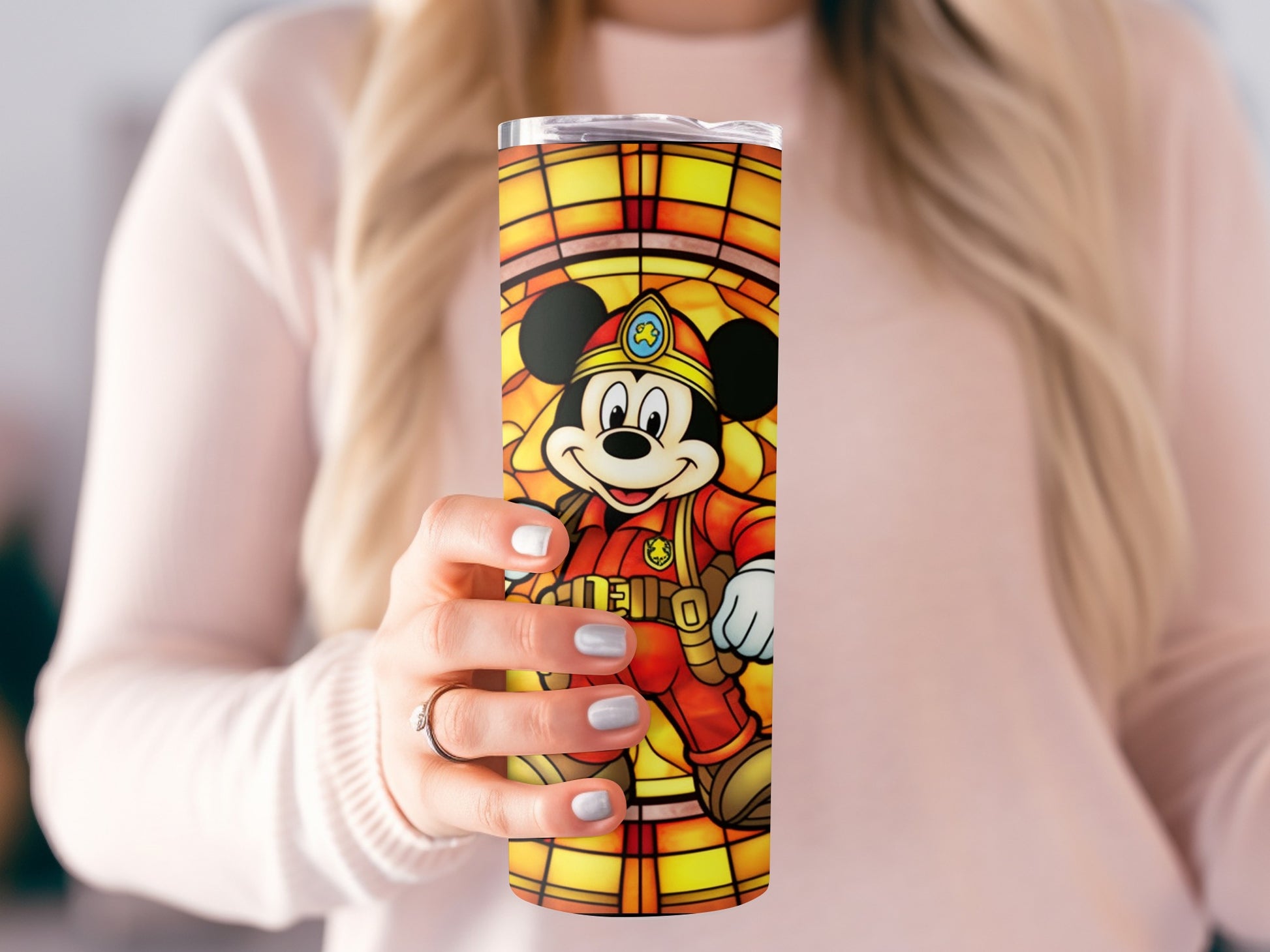 Bright Firefighter Cartoon Design Stainless Steel Tumbler