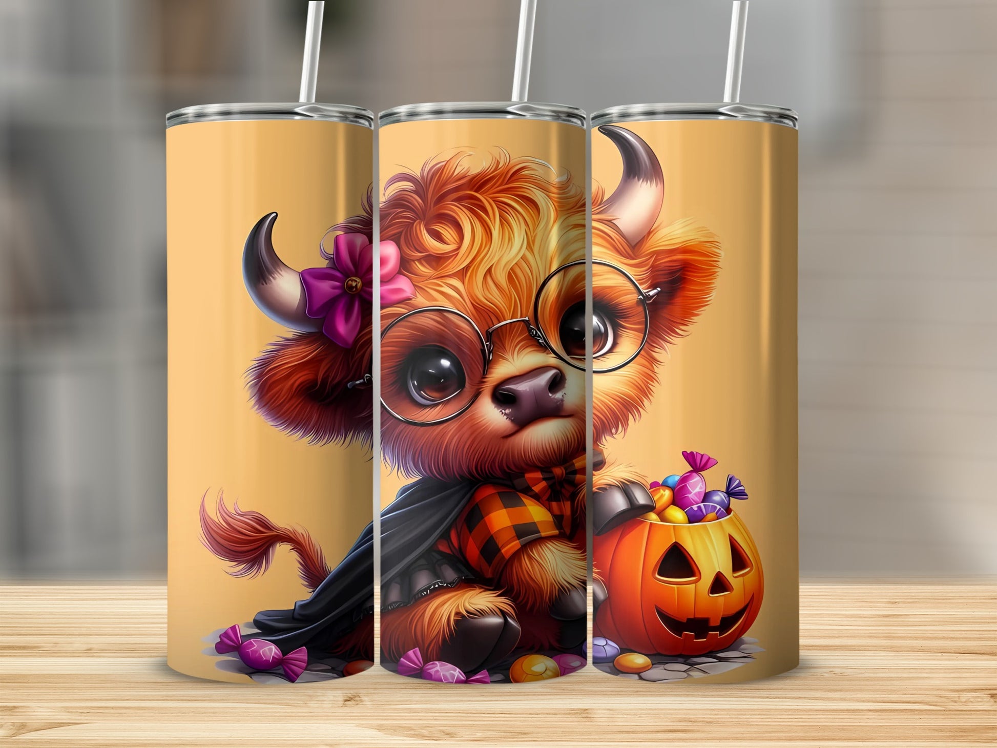 Cute Halloween Highland Cow Tumbler Halloween Gift