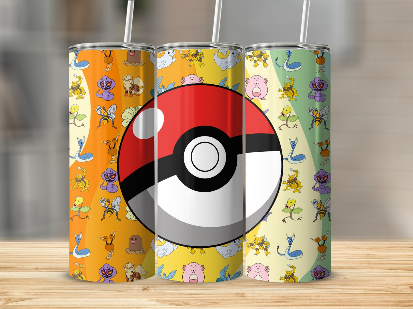 Colorful Tumblers with Pokémon Characters Design
