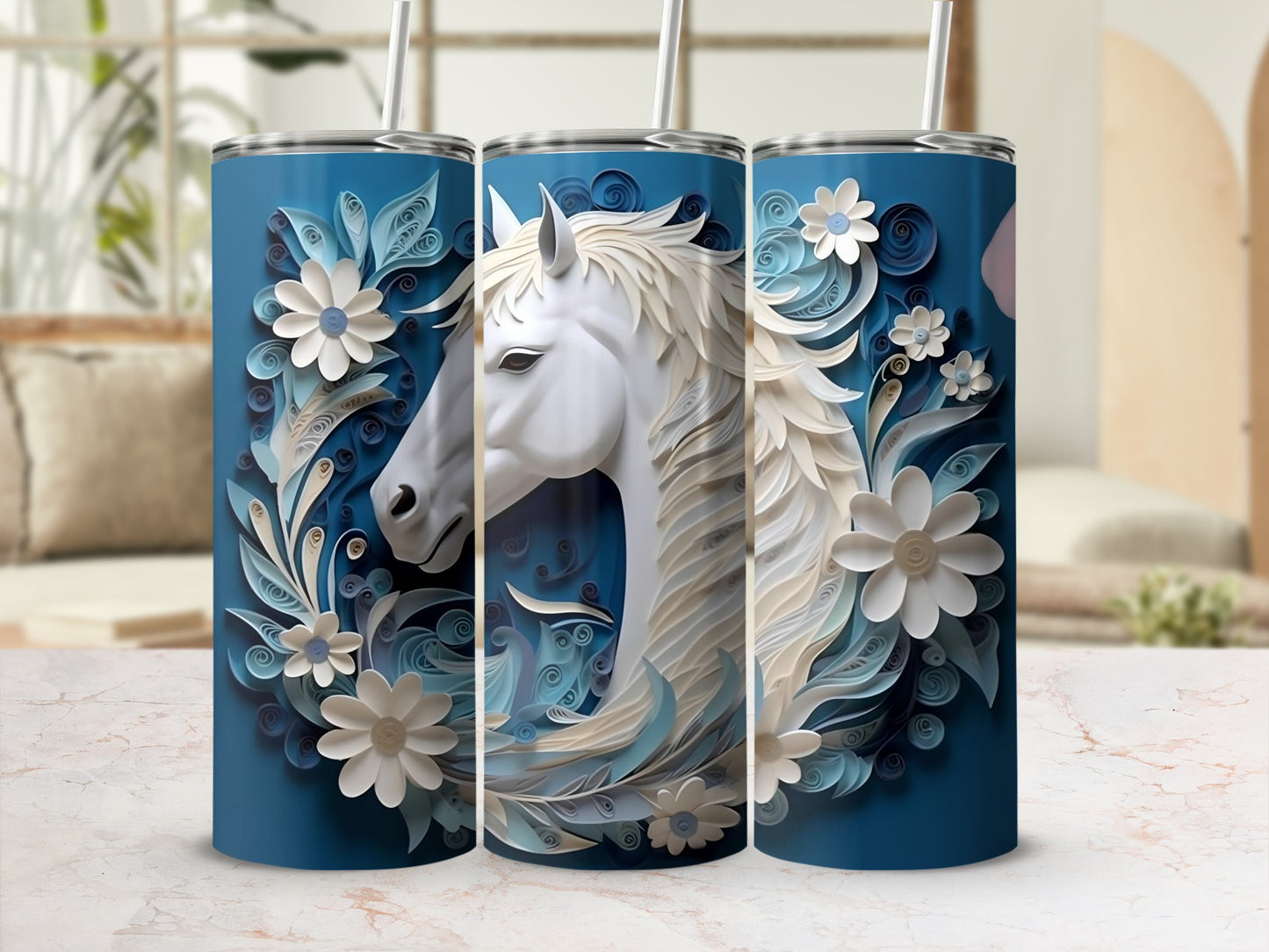 Intricately Designed Horse Art with Floral Patterns Tumbler
