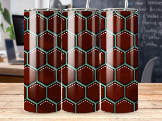 Brown Hexagons Against Turquoise Background Design Tumblers