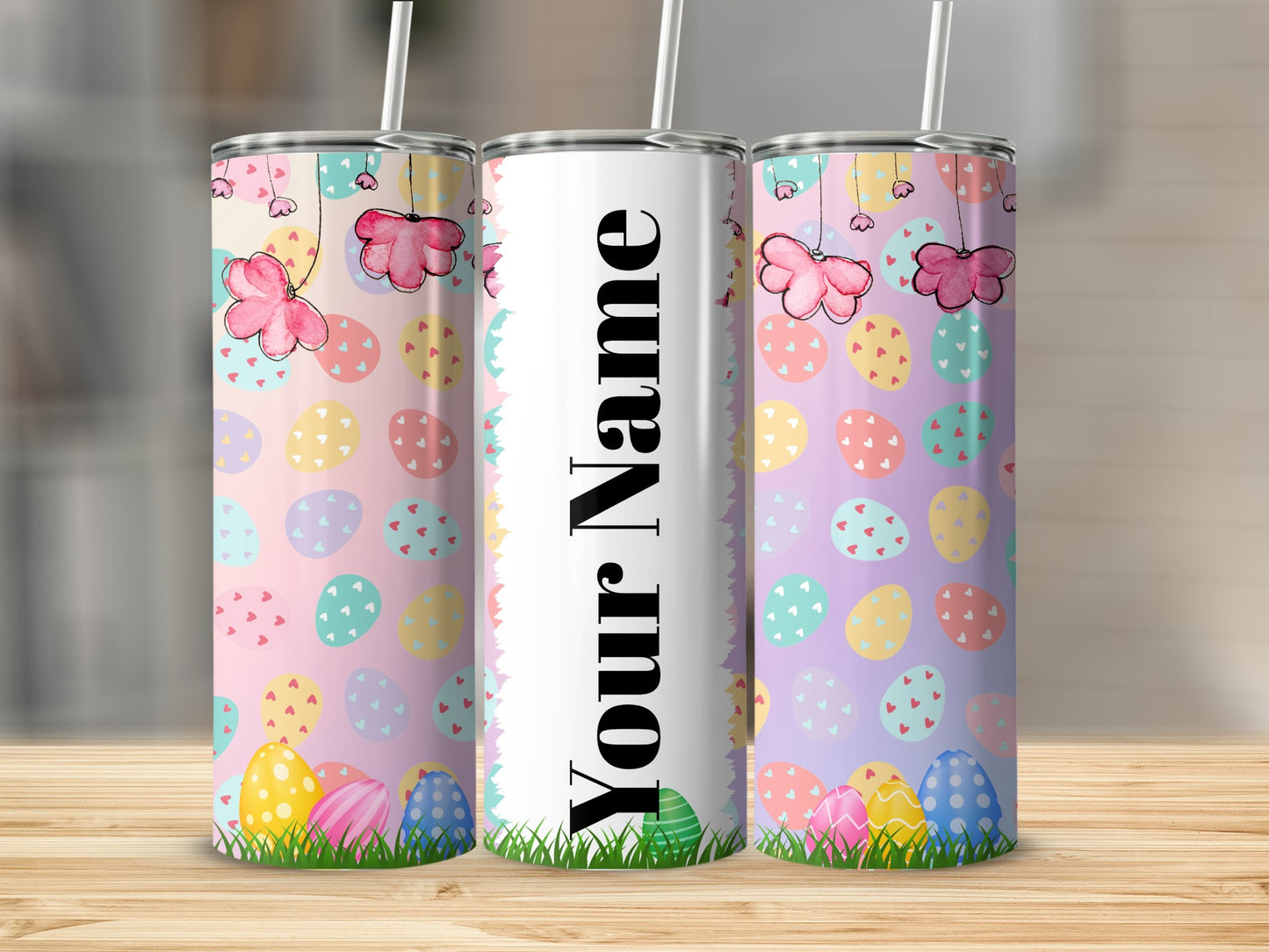 Personalized Easter Egg Design Tumbler with Straw