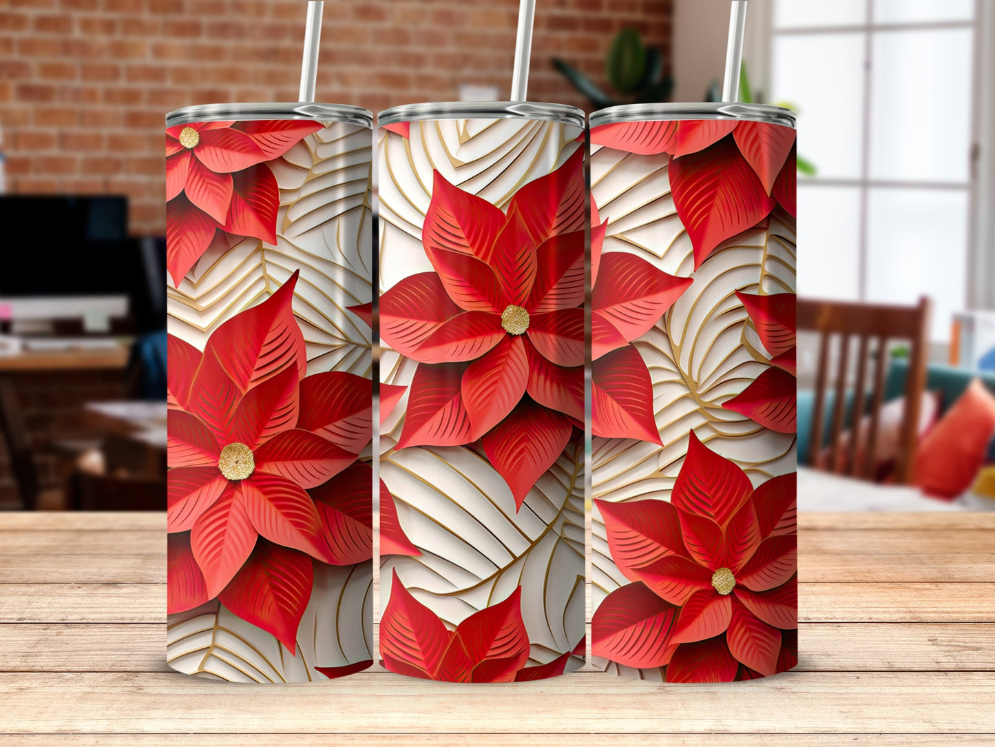 Festive Poinsettia Blossoms Holiday Tumbler