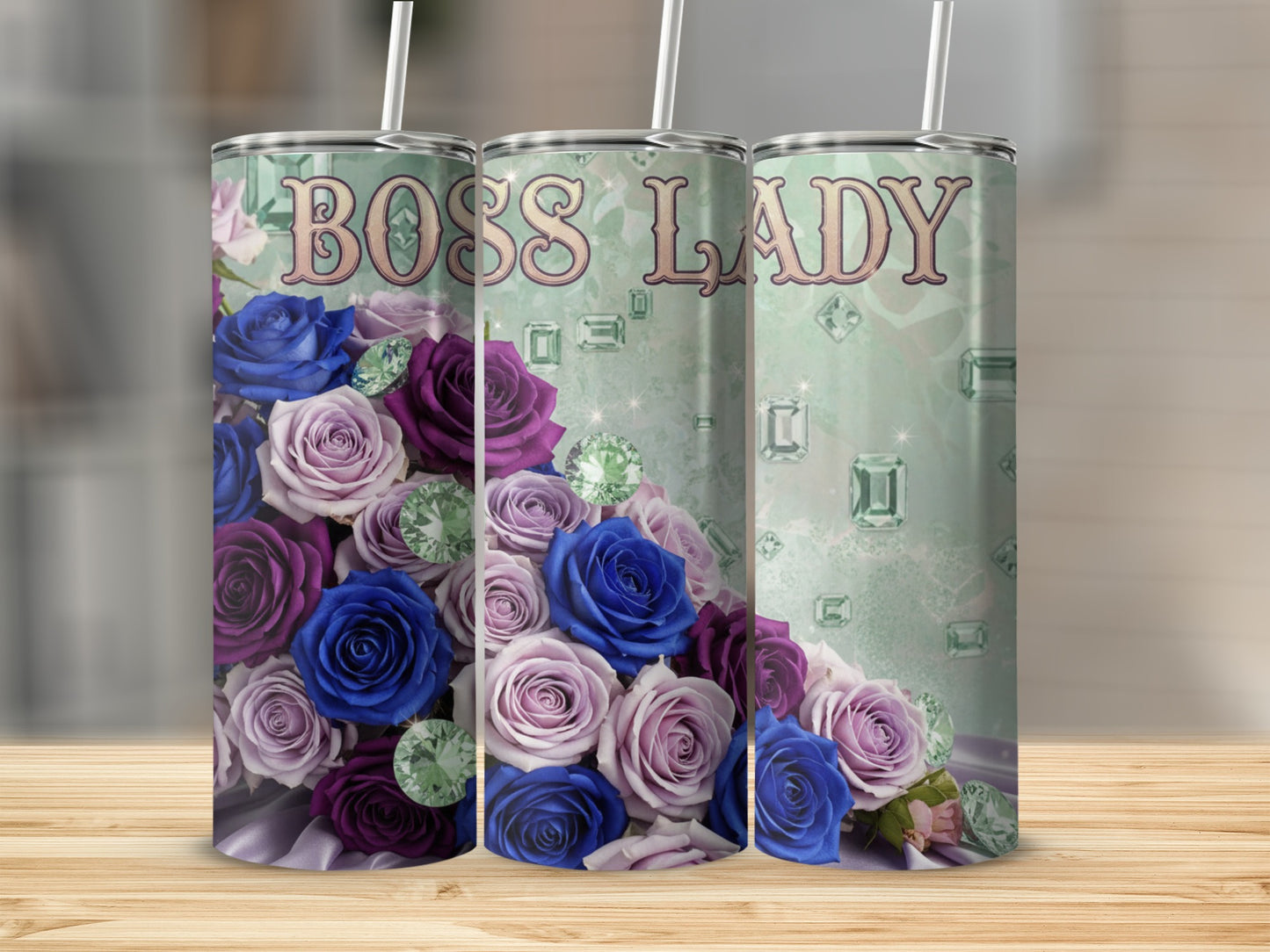 Boss Lady Tumbler with Floral and Gemstone Design