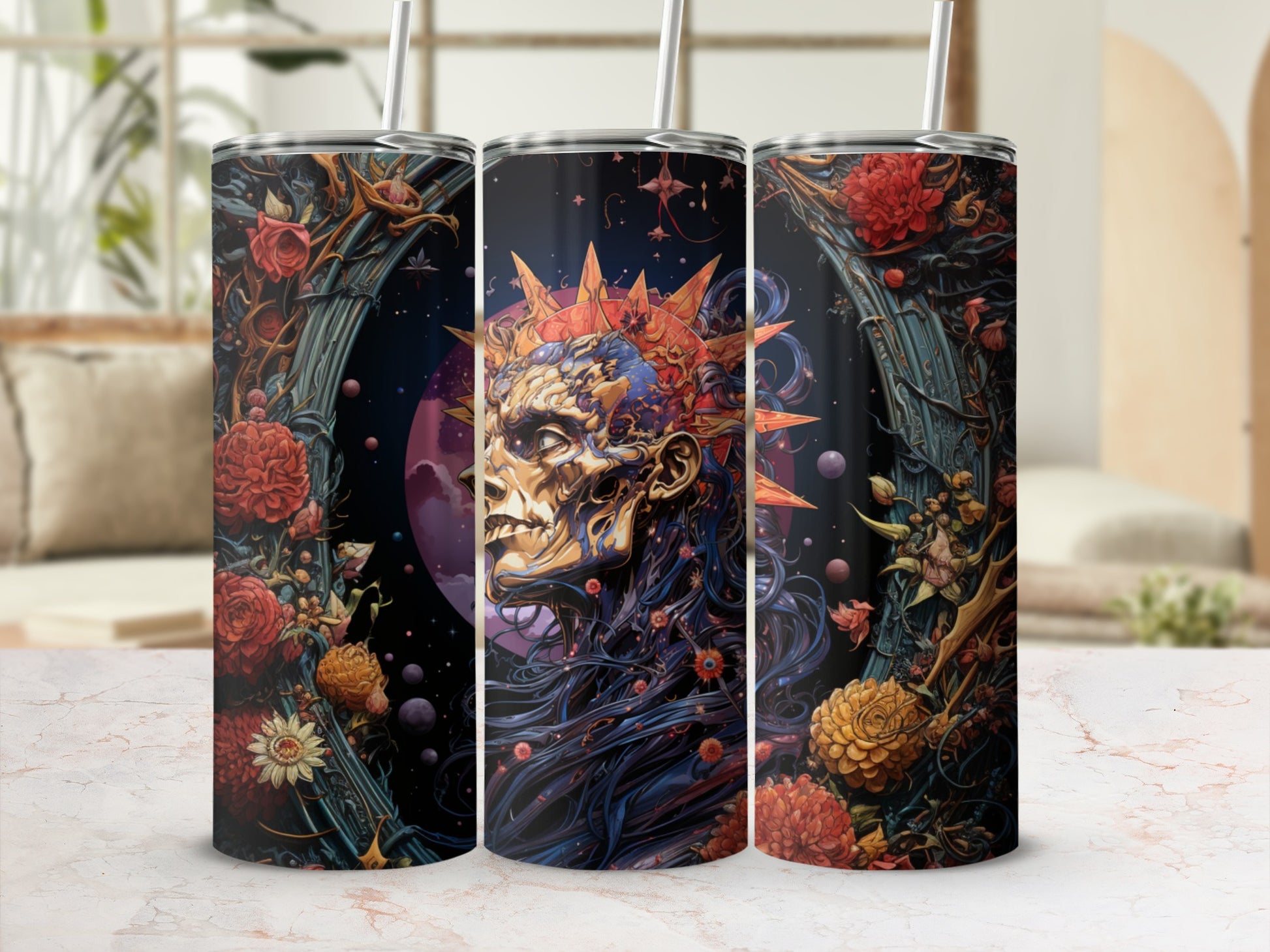 Floral Skeleton Fantasy Art Tumbler for Unique Style