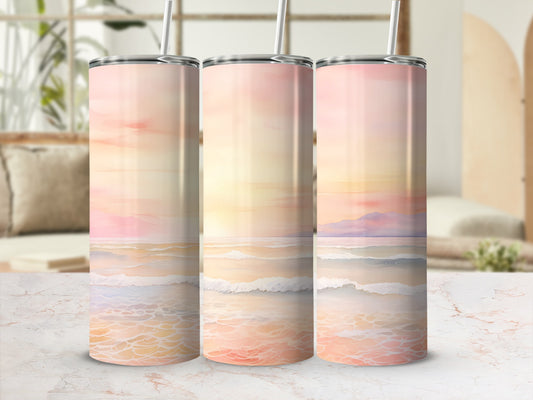 Watercolor Beach Sunset Ocean Waves Art product type