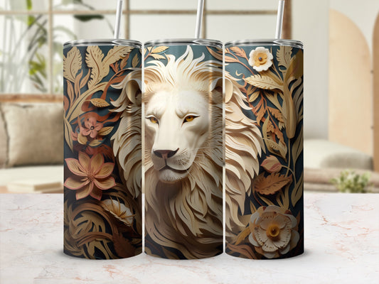 Tumbling Lion and floral pattern on three slim tumblers.