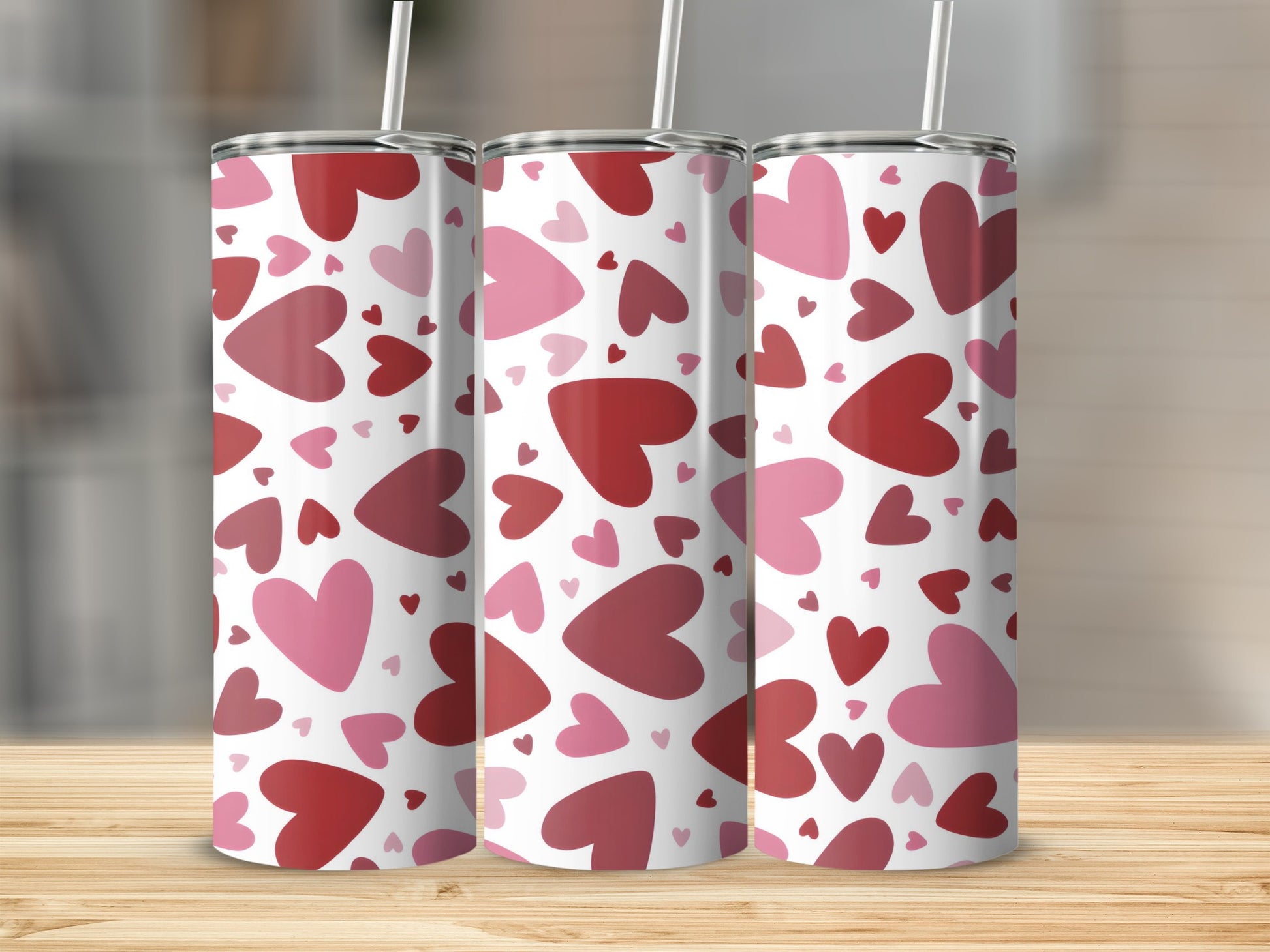 Artistic Red and Pink Hearts Pattern Design Tumbler