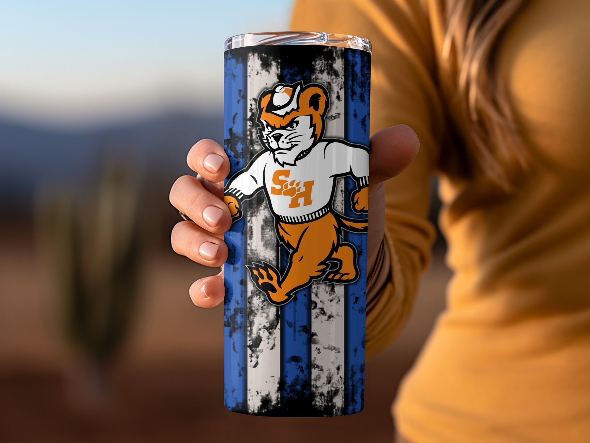 Blue H Themed Bear Travel Tumbler Cup for Daily Use