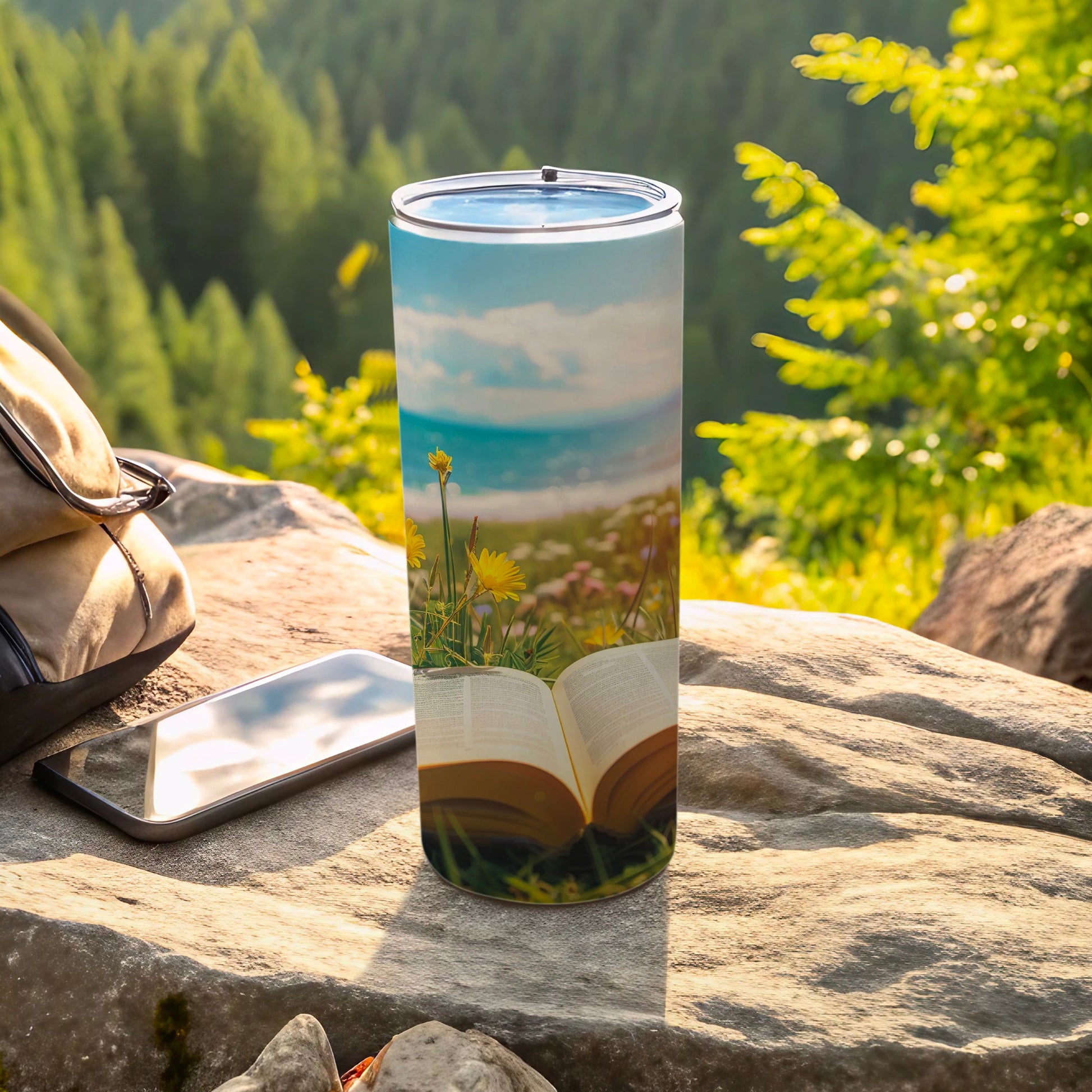 Vibrant Sky Flowers Open Book Nature Scene Tumbler product type
Tumbler, Drinkware, Nature design, Scenic print, Outdoor theme, Sky clouds, Flower pattern, Dandelion print, Wildflower art, Open book, Reading theme, Serene imagery, Peaceful scene, Landscape graphic, Book lover, Literary art, Travel accessory, Hydration bottle, Gift idea, Artistic print