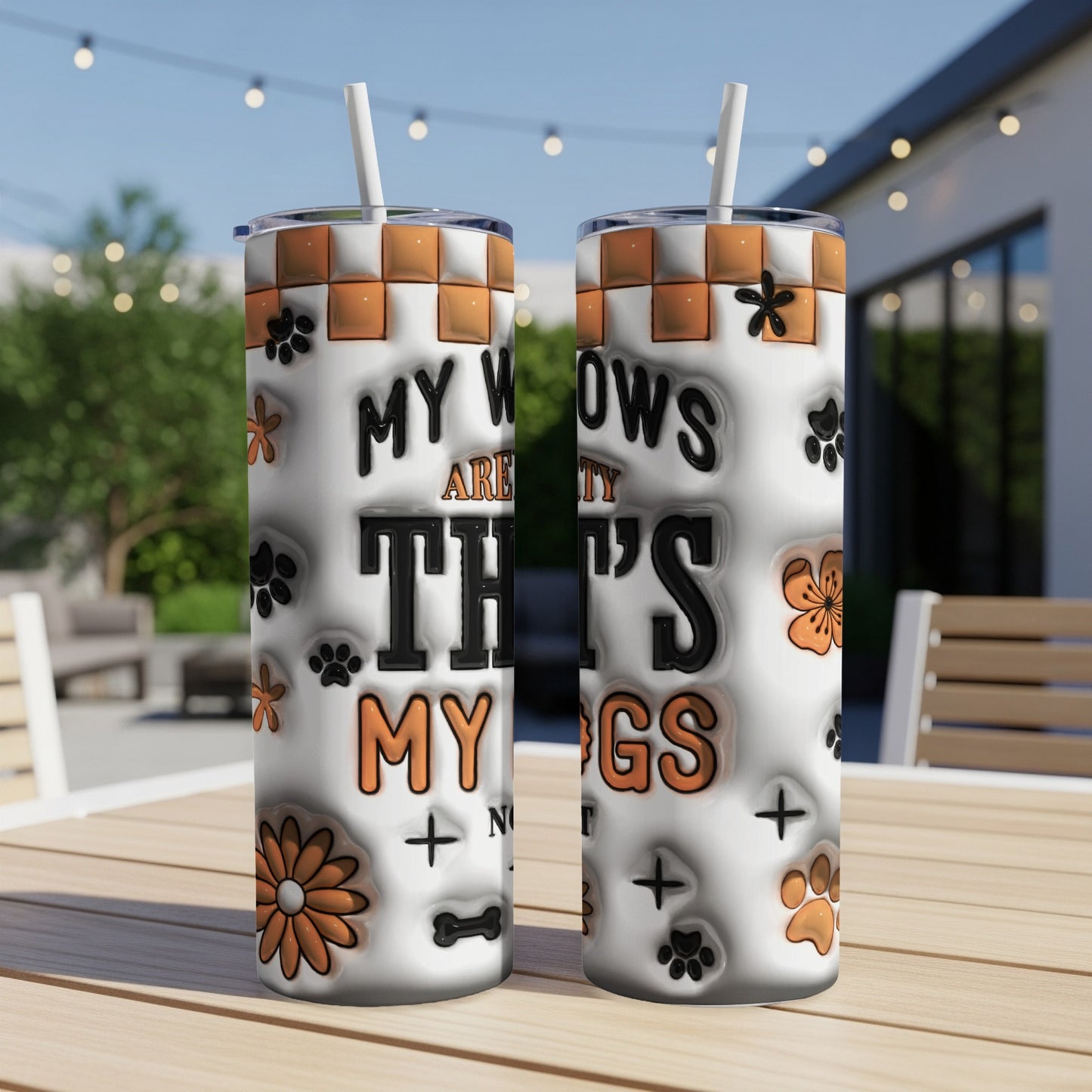 Two tumblers with a "My Woofs Are Theirs My Dogs" design.