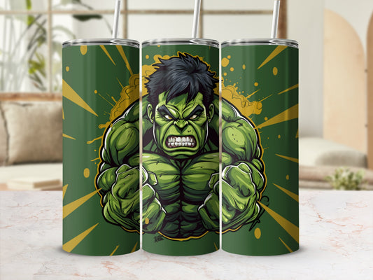 Angry Green Superhero with Black Hair Tumbler