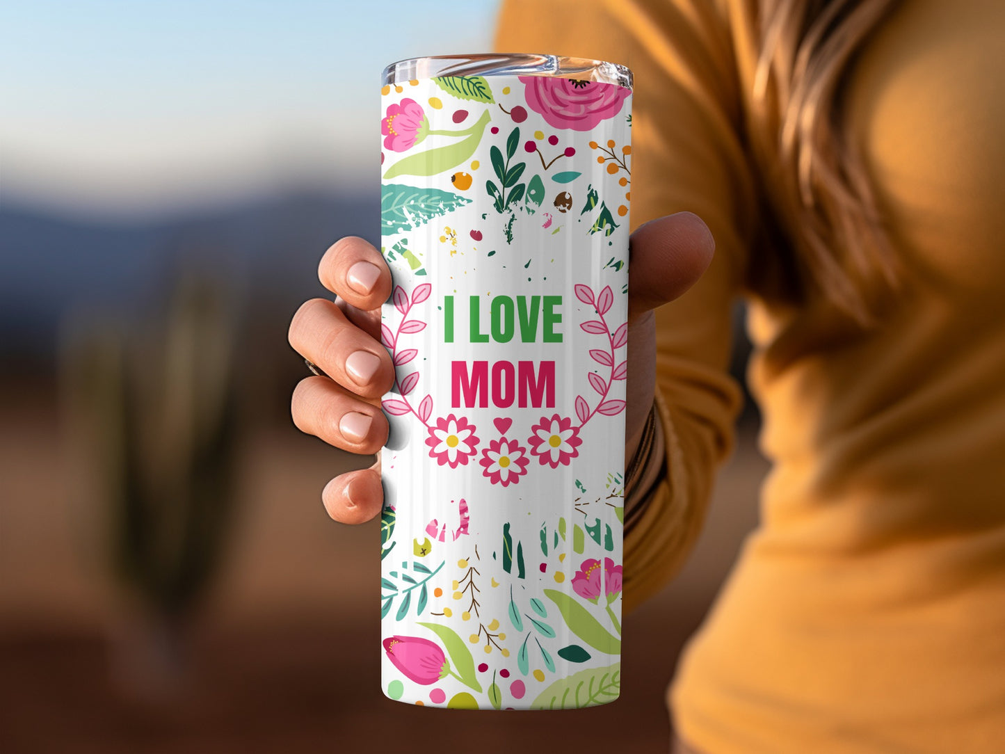 I Love Mom Floral Design Travel Tumbler Product