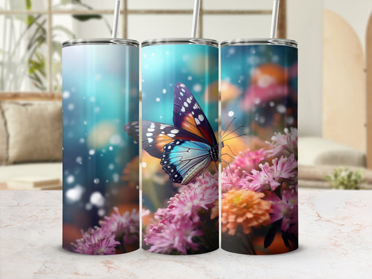Vibrant Butterfly Flowers Bokeh Tumbler product type