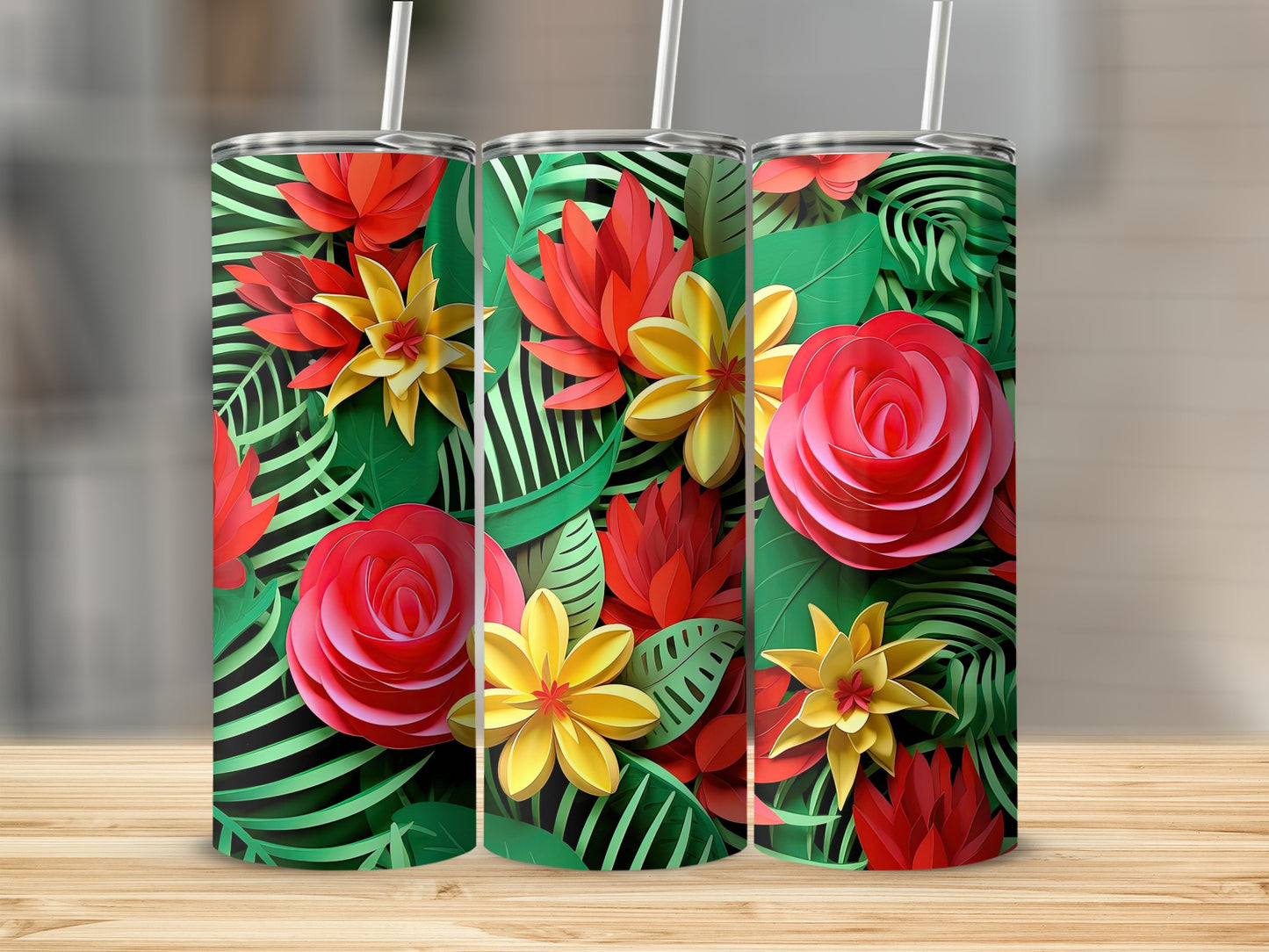 Vibrant Floral Tropical Pattern Insulated Tumbler