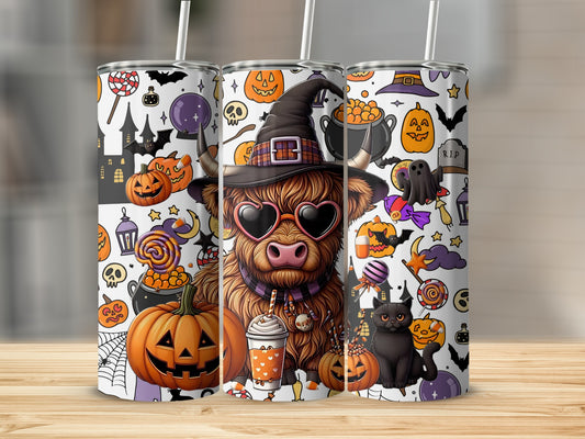 Cute Halloween Themed Tumblers with Witch Cow Design
