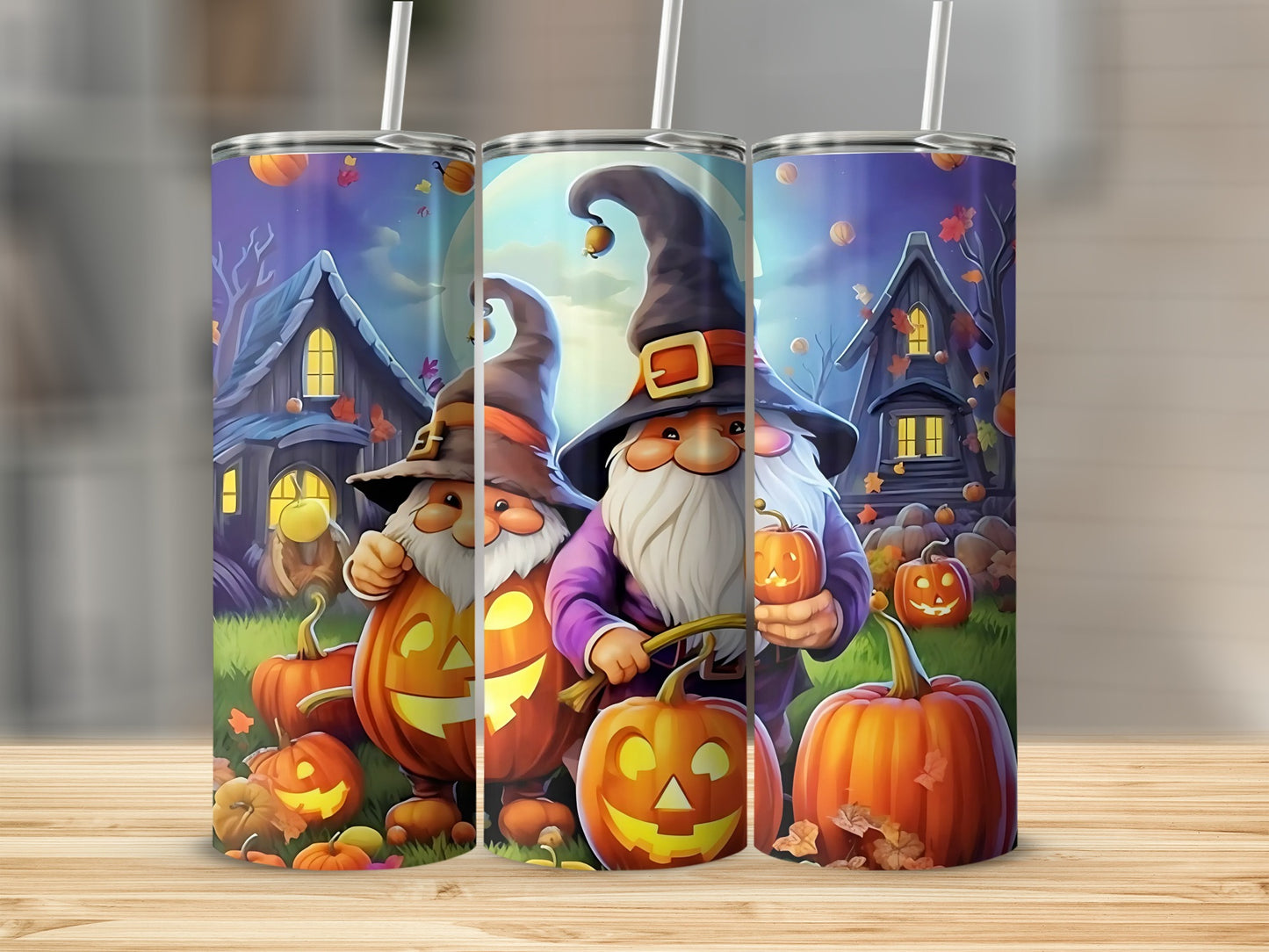 Cute Halloween Gnome and Pumpkin Scene Tumbler