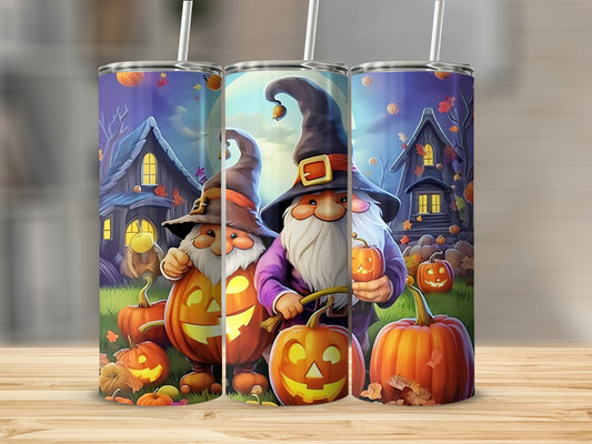 Cute Halloween Gnome and Pumpkin Scene Tumbler