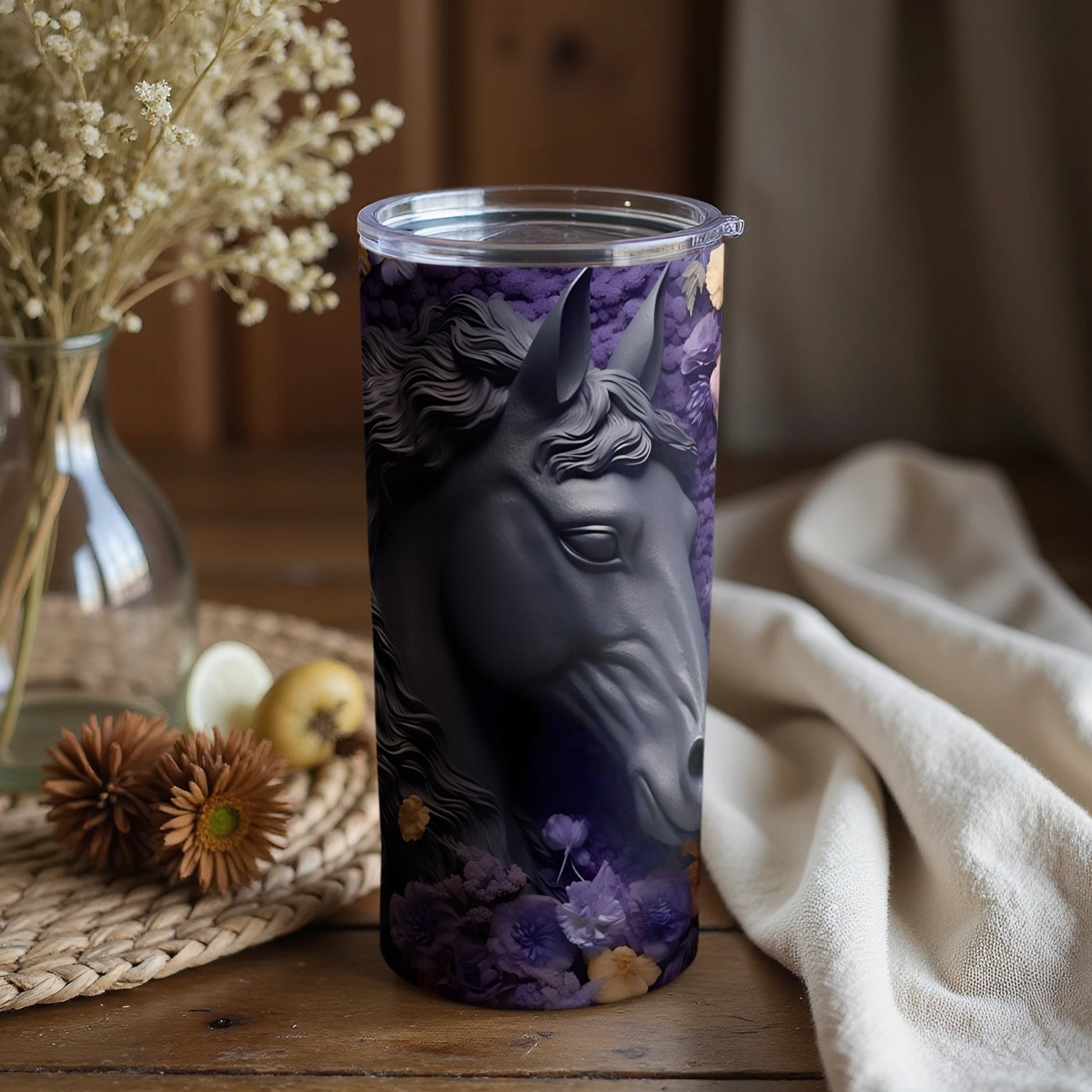 Elegant Floral Horse Design Insulated Tumbler