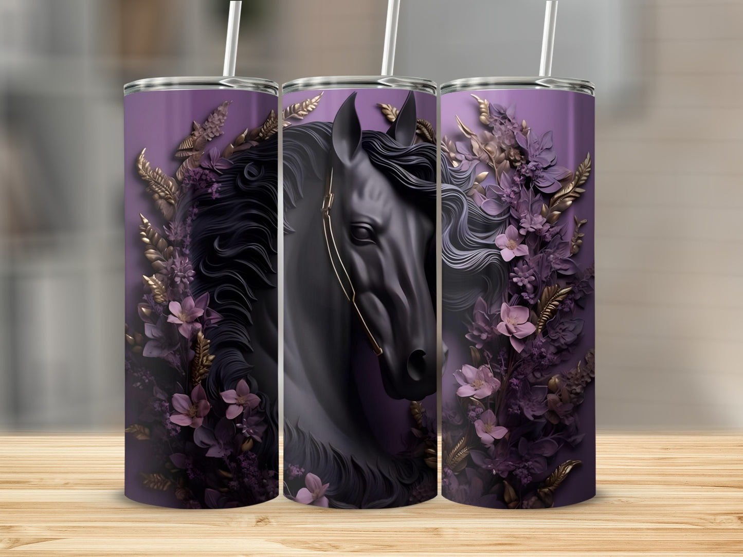 Elegant Horse Design Purple Floral Tumbler Product