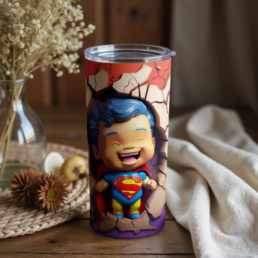 Cute Smiling Superhero Kid Broken Wall Tumbler