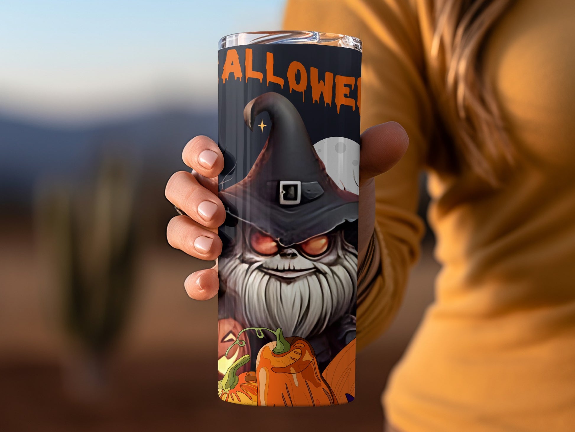 Spooky Witch and Pumpkin Design Halloween Tumbler