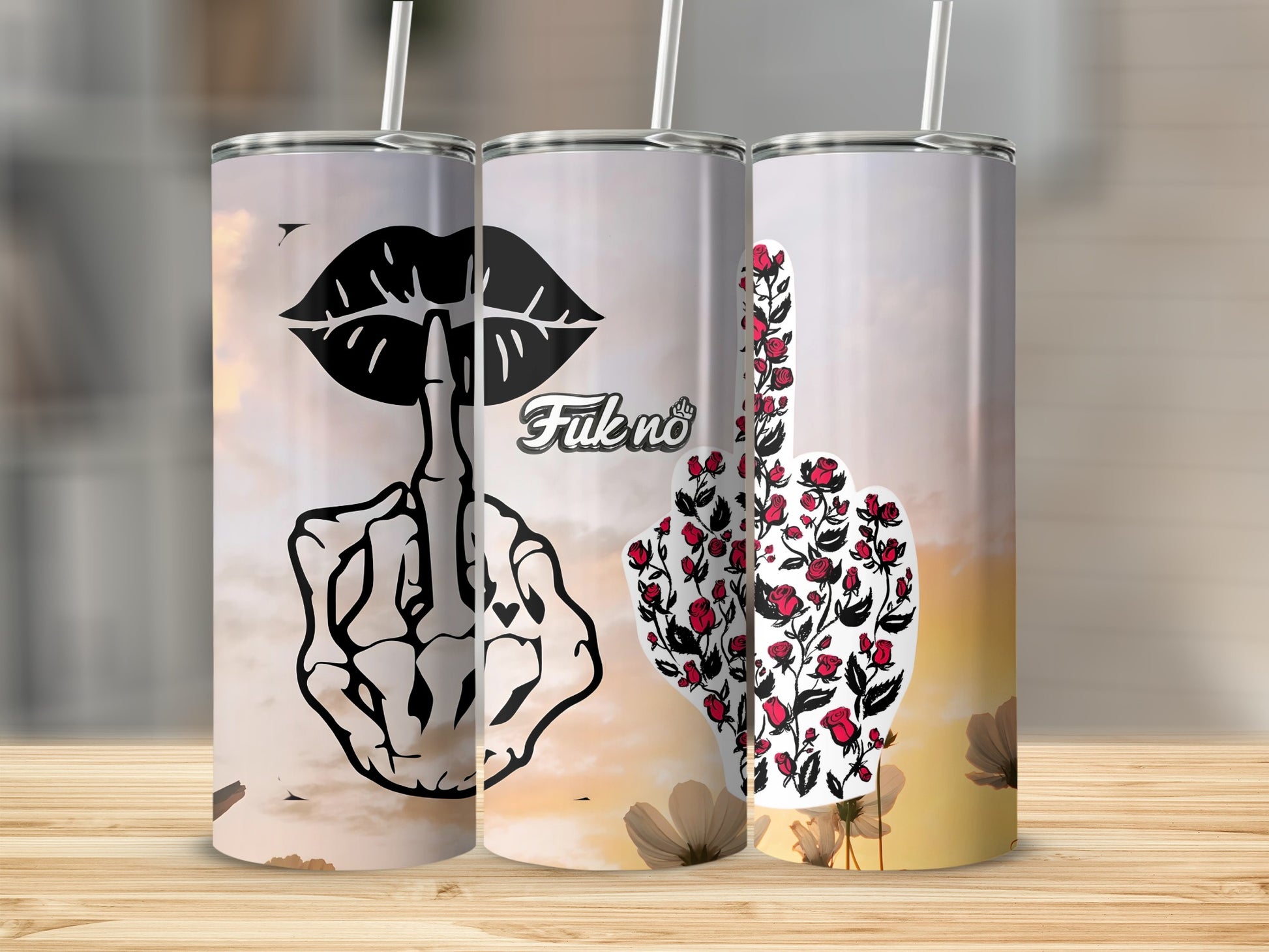 Fuk No Finger Gesture Graphic Tumbler with Straw