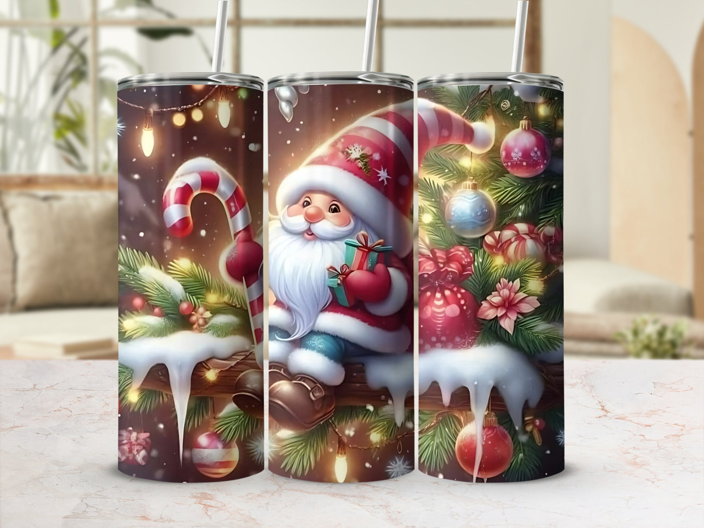 Festive Santa and Candy Cane Christmas Tumbler