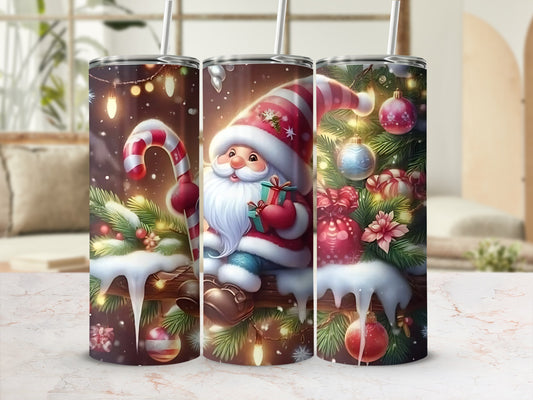 Festive Santa and Candy Cane Christmas Tumbler