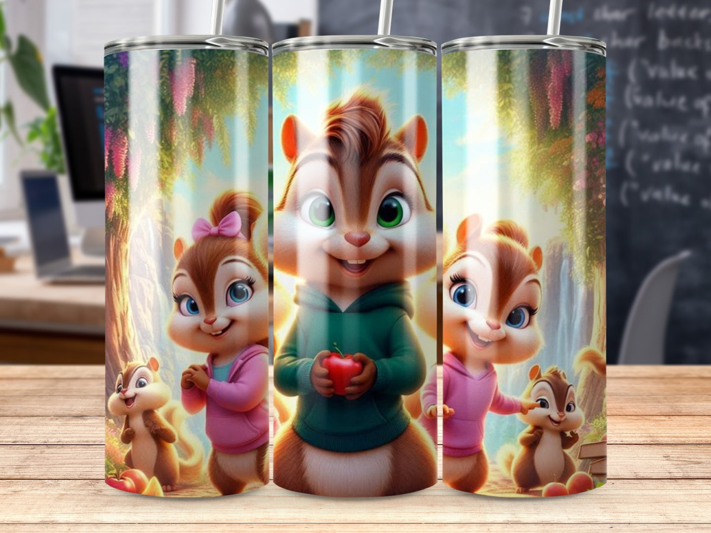 Animated Chipmunks With Apple Digital Art Design Tumblers