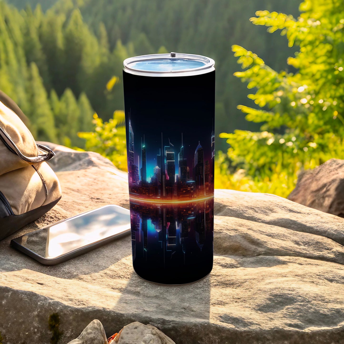 Neon Cityscape Insulated Tumbler for Outdoor Adventures