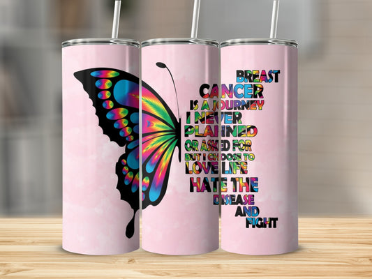 Colorful Butterfly Breast Cancer Awareness Tumbler