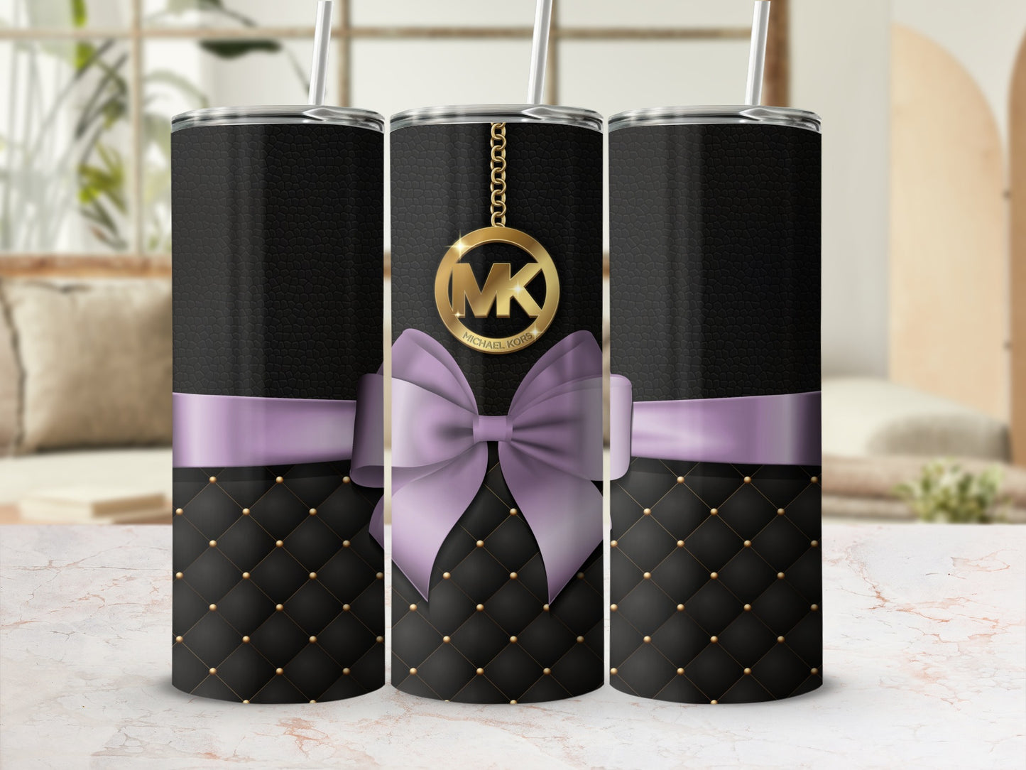 Elegant Black and Purple Tumbler with Gold Accents