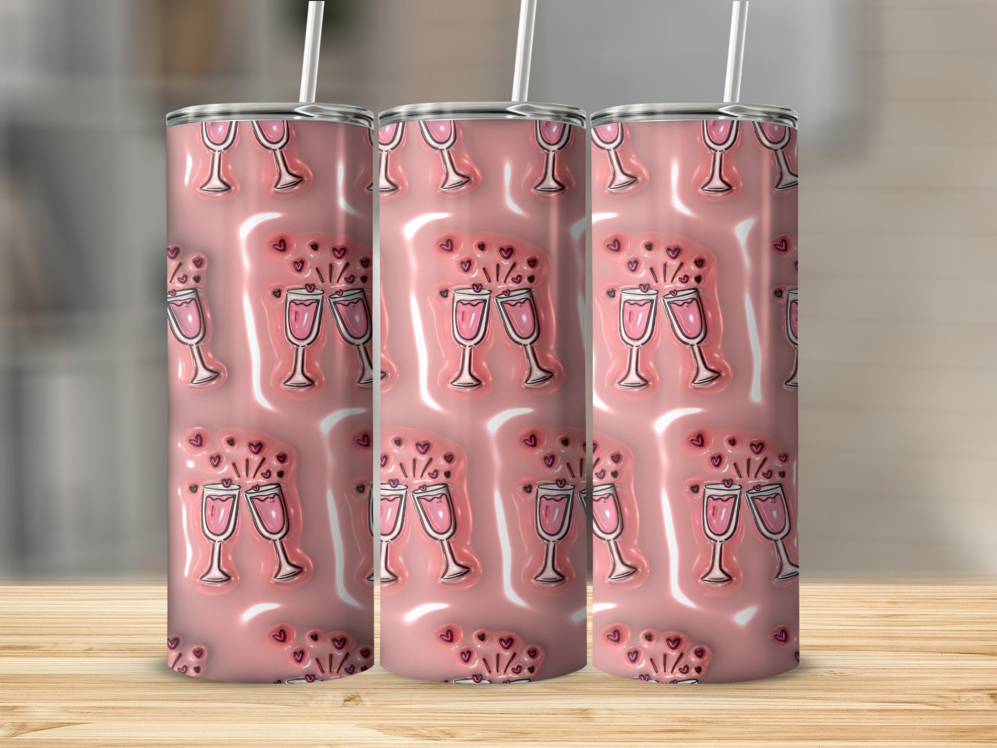 Sparkling Pink Patterned Tumbler with Champagne Design