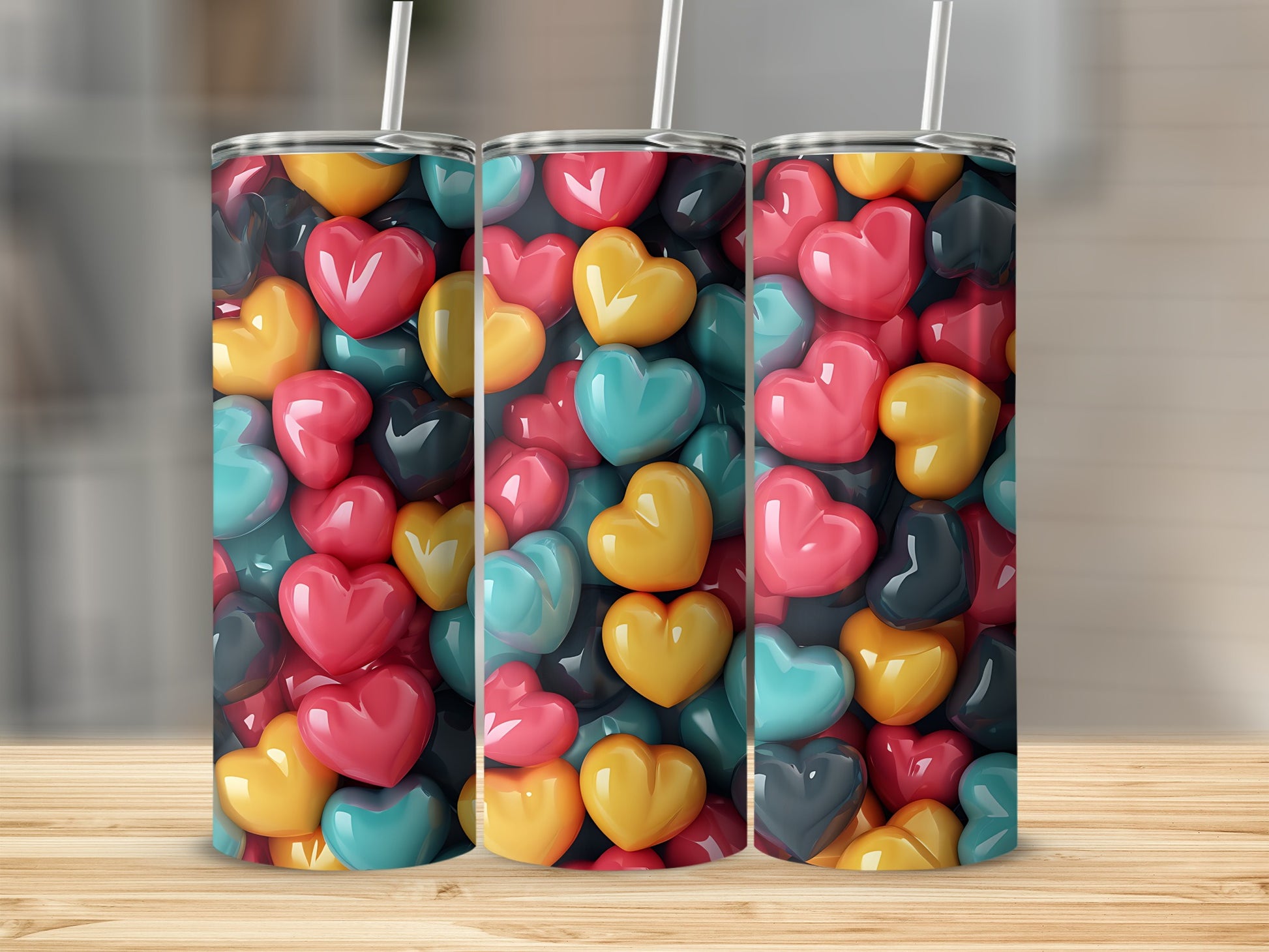 Shiny Multicolored 3D Hearts Design product type