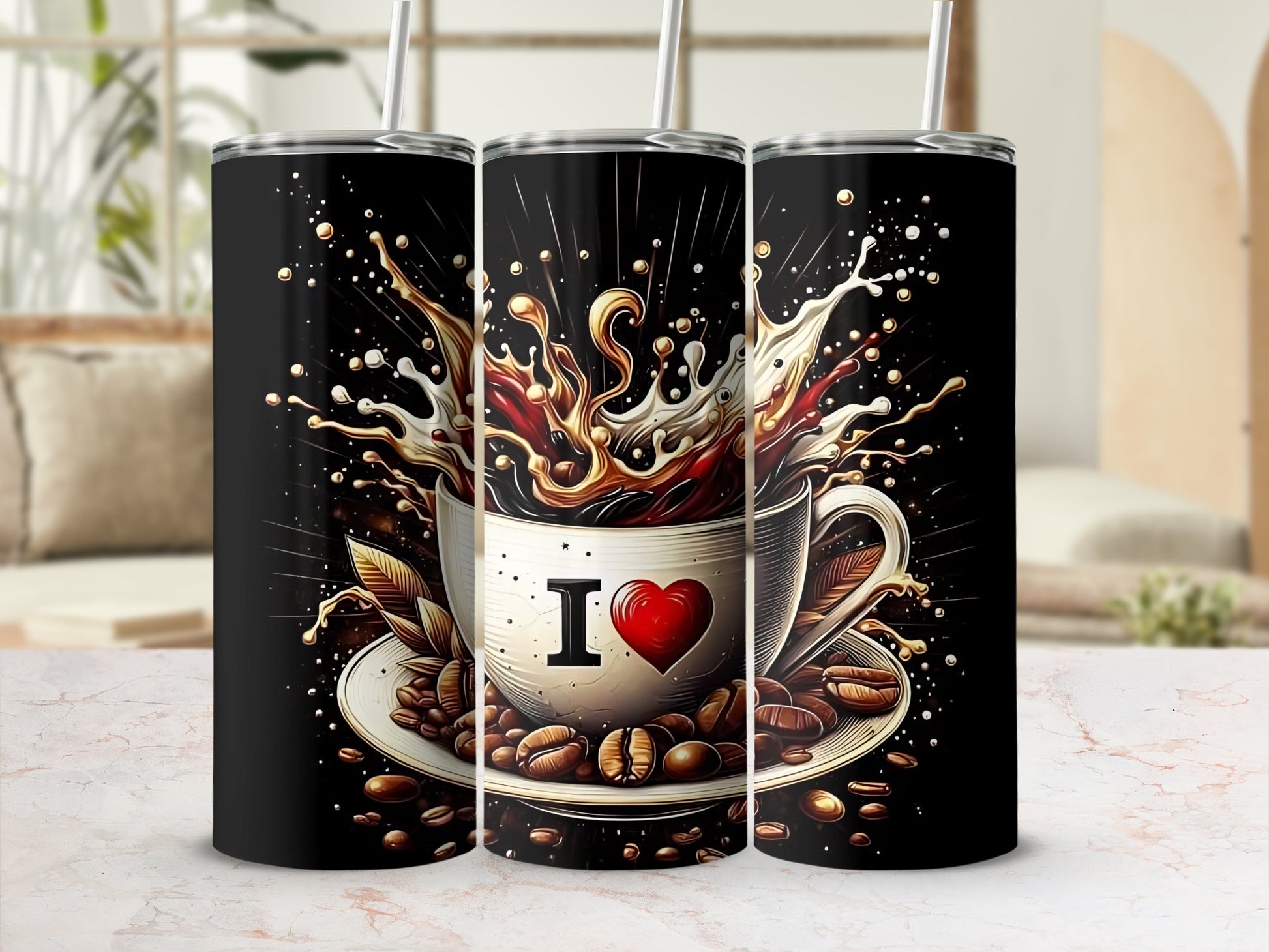 I Love Coffee Splash Artistic Design Insulated Tumbler