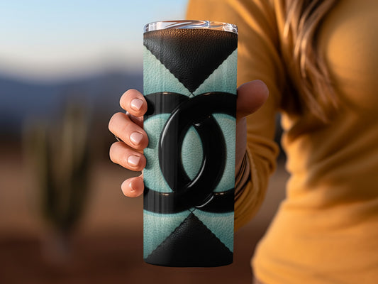 Patterned Black and Turquoise Design with Logo Tumblers