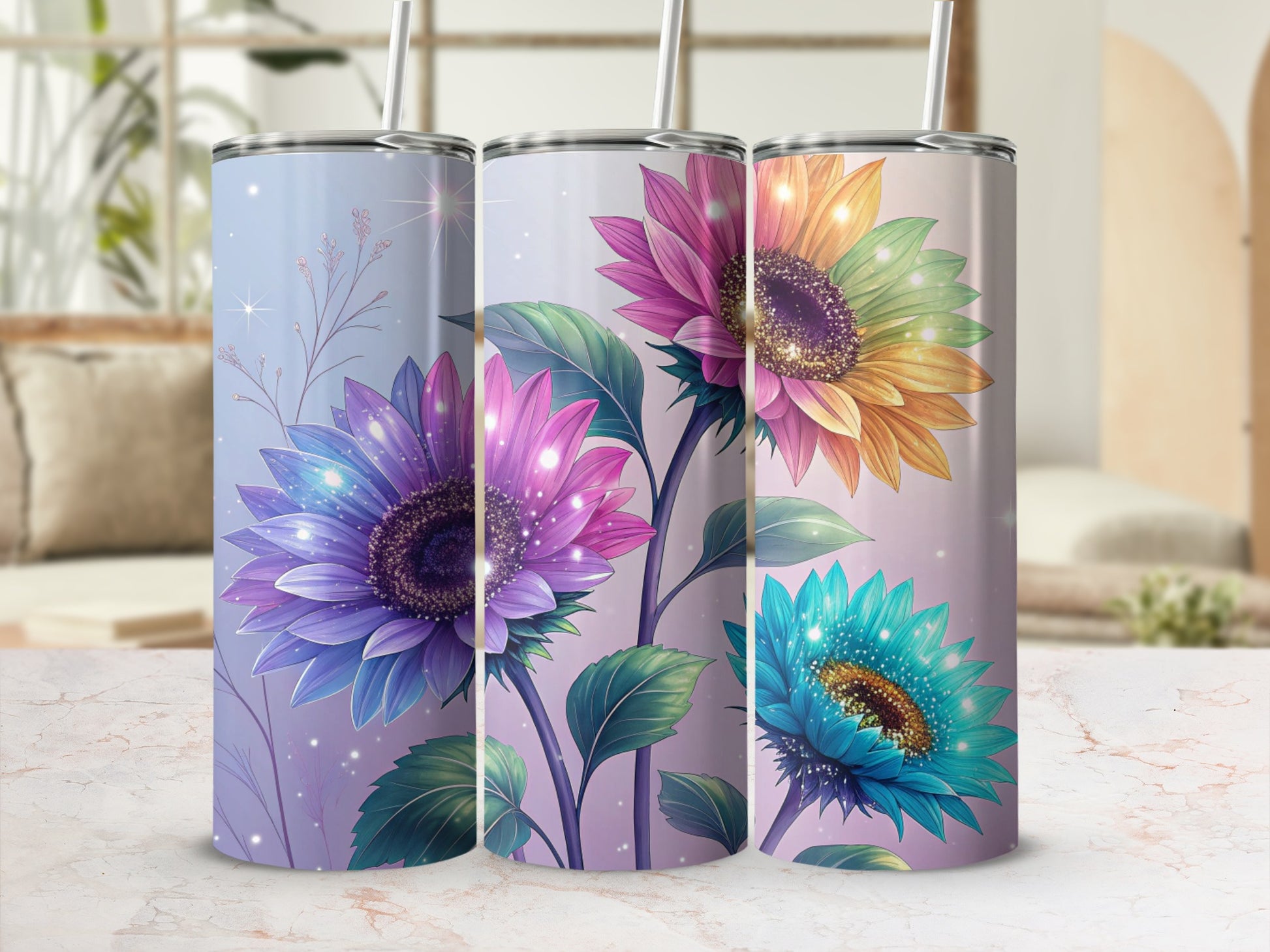 Colorful Floral Sunflower Tumbler Cups for Everyday Use