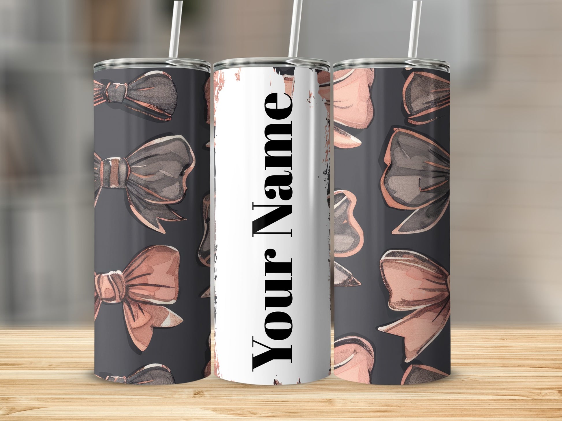 Personalized Bow Pattern Insulated Tumbler with Straw